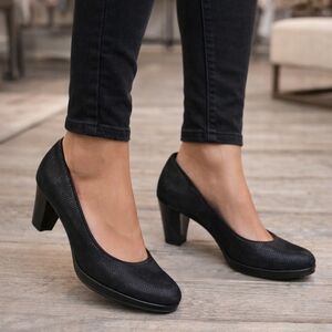 Ara NEW Tacy2 Black Classic Minimalist Leather Block Heel Comfort Pumps 7M